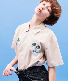 TWIN PALM TREE OPEN SHIRT(BEIGE)