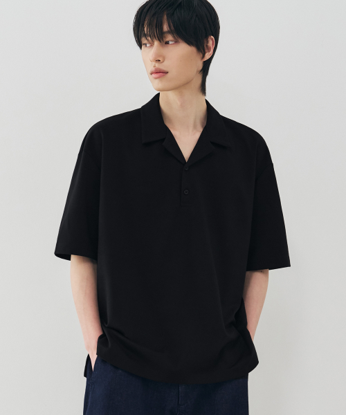 드로우핏() 리에디션 오픈카라 티셔츠 [BLACK] 상품 이미지