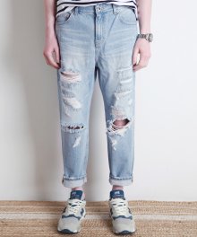 M#1558 worker destoryed regularfit crop jeans