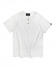 코튼 10수 헨리넥 하프 티셔츠 WHITE