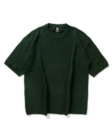 소프트코튼 오버핏 와플 하프 니트 티셔츠 GREEN