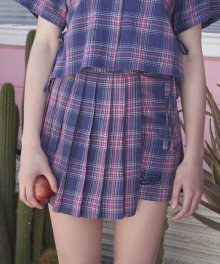 (SK-18302)PLEATS CHECKED SKIRT PINK