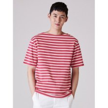 [LAB8] 핑크 스트라이프 보트넥 반소매 티셔츠 (458342WYGX)