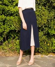 monts686 slit-lace point long skirt (navy)