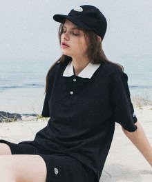 STEADY  슬리브 컷팅 오버핏 스웨트 카라 티셔츠 블랙