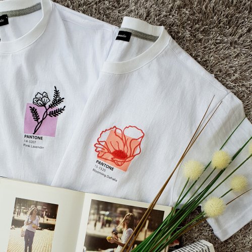 썸띵어쿠스틱(somethingacoustic) 팬톤 플라워 반팔 티셔츠 (2  STYLE)_WHITE