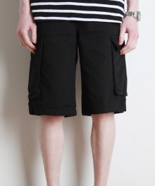 M#1588 wide cargo half pants (black)
