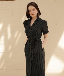 stripe robe dress_black