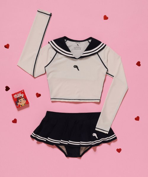rolarola★韓国人気 SAILOR CROP RASHGUARD SW-18383 로라로라(ROLAROLA) (SW-18383)SAILOR CROP RASHGUARD WHITE