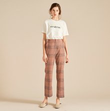 18 S/S CHECKED CROP-PANTS [DARK ORANGEGREEN]