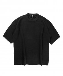 소프트코튼 오버핏 와플 하프 니트 티셔츠 BLACK