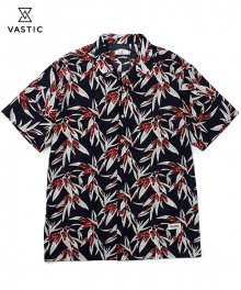 하와이안 플라워 패턴 오픈카라 하프셔츠