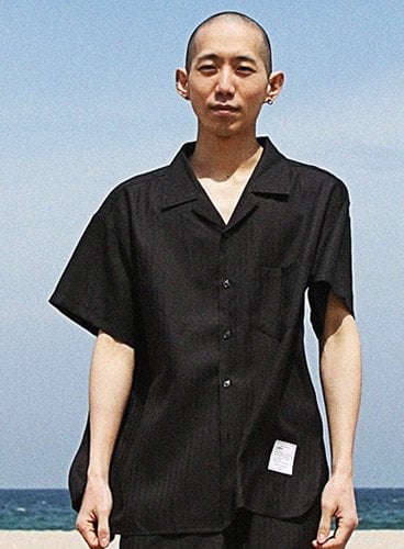 헤링본 오버핏 셔츠 / 블랙