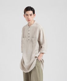 VS-103 Pullover Long Linen Shirts (Beige)