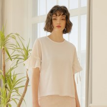 SEE-THROUGH CHECK SLEEVE  T-SHIRTS _WHITE