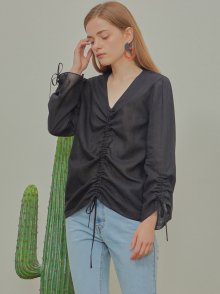 VINTIGE SHIRRING BLOUSE-BLACK