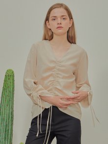 VINTIGE SHIRRING BLOUSE-PINK BEIGE