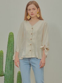 SUMMER RIBBON BLOUSE-BEIGE