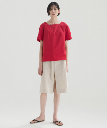 Linen Slit Skirts-Natural
