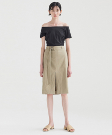 Linen Slit Skirts-Khaki