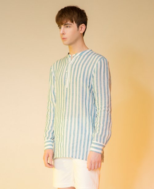 에스아이씨(S.I.C) BANDED COLLAR & HALF PLACKET TUNIC [BLUE STRIPE] - 사이즈 & 후기 | 무신사