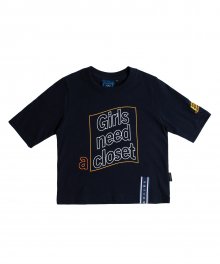 Post Logo Crop T Shirt_Navy