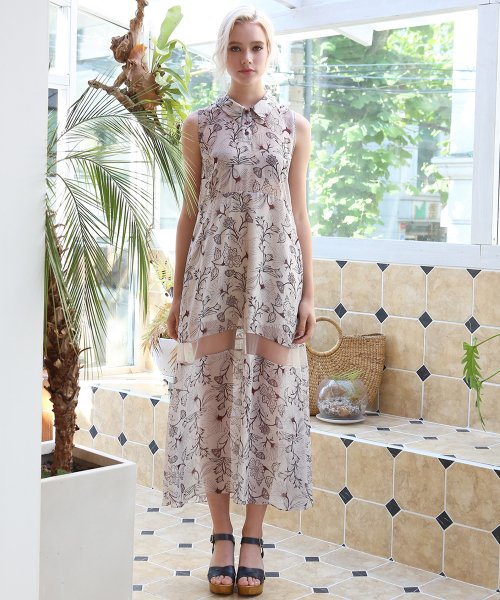 뮤즈바이로즈(MUSE BY ROSE) ORIENTAL FLORAL SEE-THRU DRESS [IVORY ...