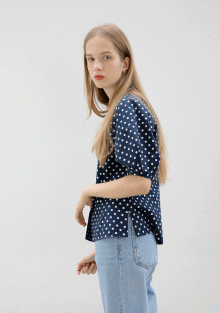 DOT PUFF BLOUSE - NAVY