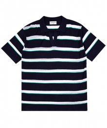 STRIPE SUMMER KNIT COLLAR TEE NAVY