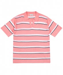 STRIPE SUMMER KNIT COLLAR TEE PINK