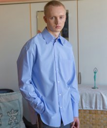 Oversized Solid Cotton Shirt / Blue