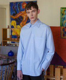 Oversized Multi Stripe Cotton Shirt / Blue