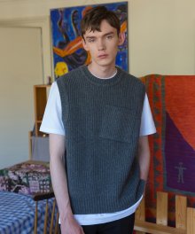 Air Wool Knitted Vest / M.Grey