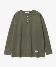Plain Round Henry Neck T-Shirts [Khaki]