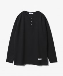 Plain Round Henry Neck T-Shirts [Black]