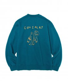 BROKEN SKATEBOARD DRAWING CREWNECK BLUE GREEN