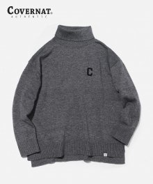 DROP SHOULDER ROLL NECK KNIT GRAY