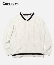 MIXED CABLE V-NECK KNIT OFF WHITE