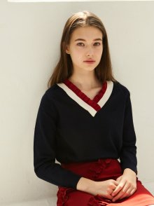 V color knit_navy