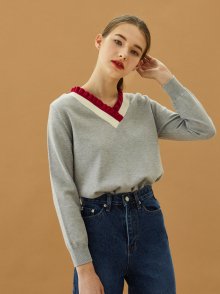 V color knit_grey