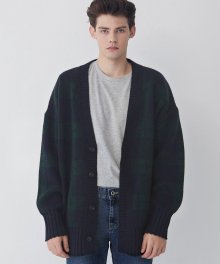M#1651 850g heavy wool cardigan (check)