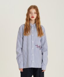 Flower Embroidery Stripe Shirts(BL)
