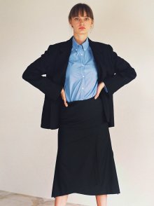 18fw long unbalance slit skirt black