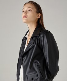 All Black Fake leather basic rider jacket WOMAN