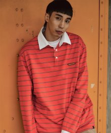 Stripe Rugby T-Shirts(Coral Red)