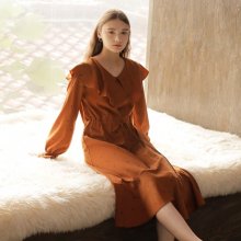 FLARE COLLAR ONE-PIECE_BROWN
