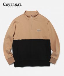 COLOR BLOCK HALF ZIP-UP BIEGE