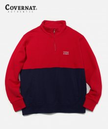 COLOR BLOCK HALF ZIP-UP RED