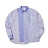 stripe pattern & solid combi blue shirt