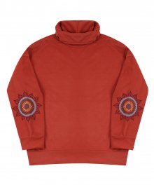 [UNISEX] 해바라기 자수 터틀넥 스웻 셔츠(RED)
